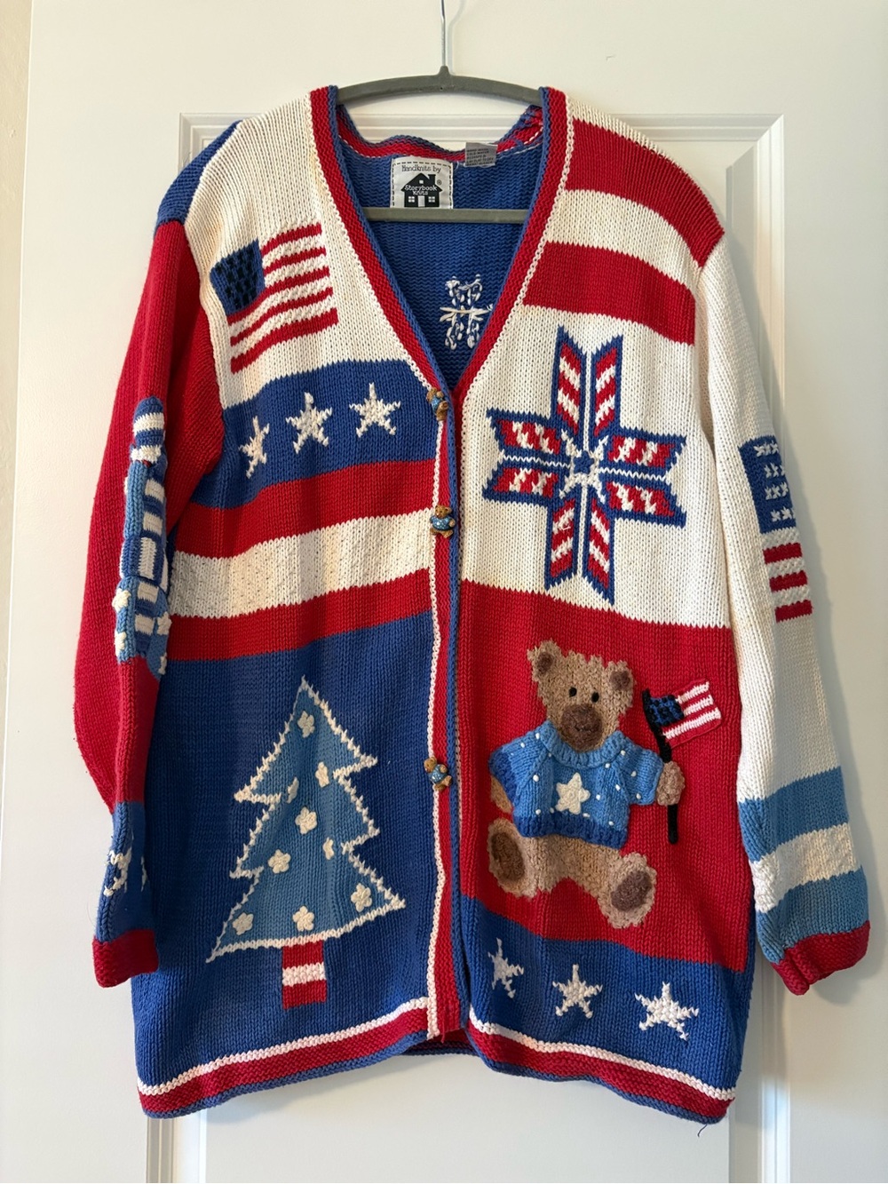 Vintage Storybook Knits Patriotic Holiday Cardigan